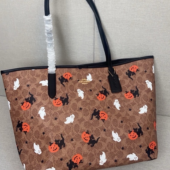 City Tote In Signature Canvas With Halloween Graphic Bag Purse - Picture 1 of 7
